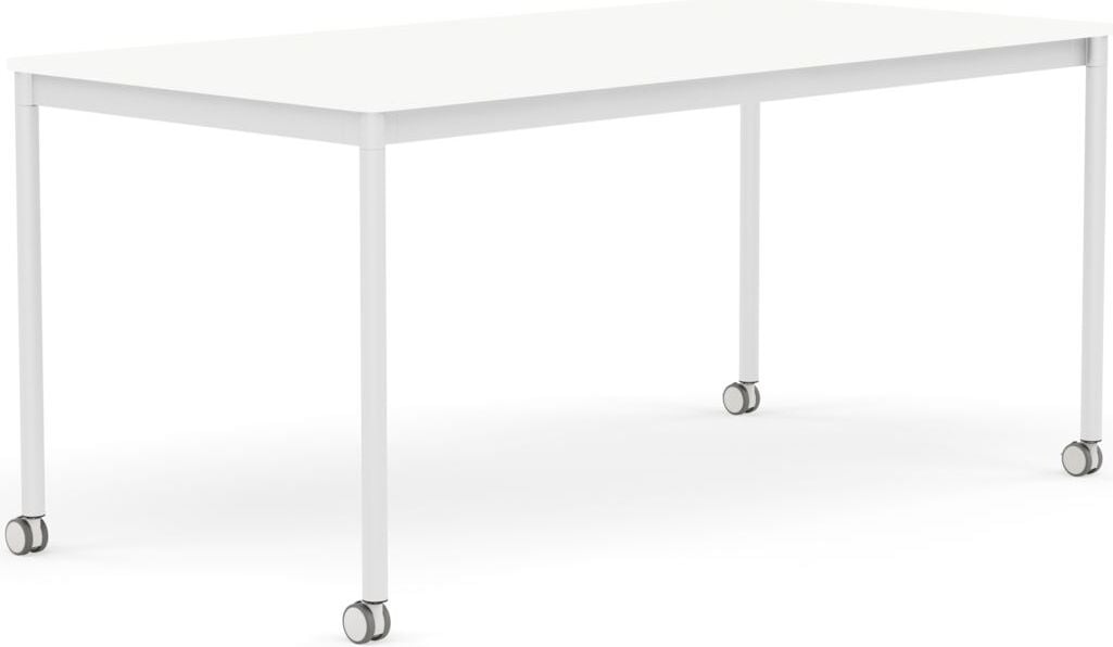 Base Tisch mit Rollen 80 x 160 cm weiß laminiertes ABS weiße Beine