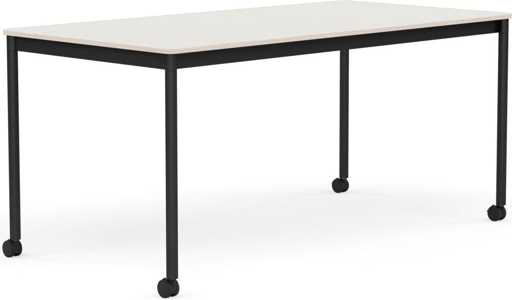 Base Tisch mit Rollen 80 x 160 cm weiß Nanolaminat schwarze Beine