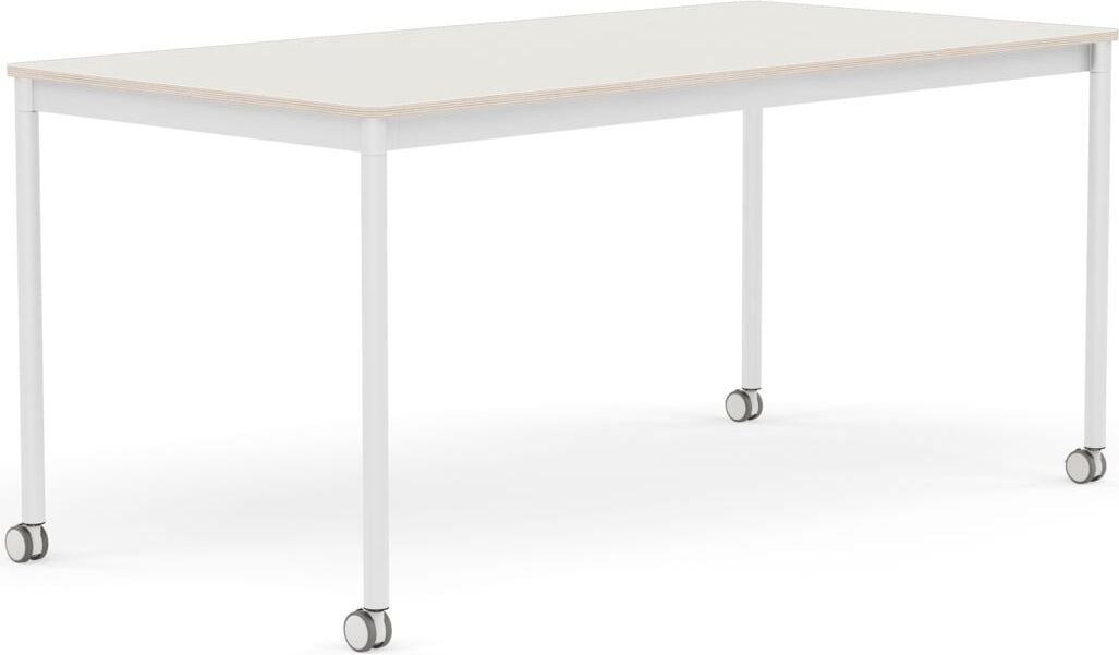 Base Tisch mit Rollen 80 x 160 cm weiß Nanolaminat weiße Beine