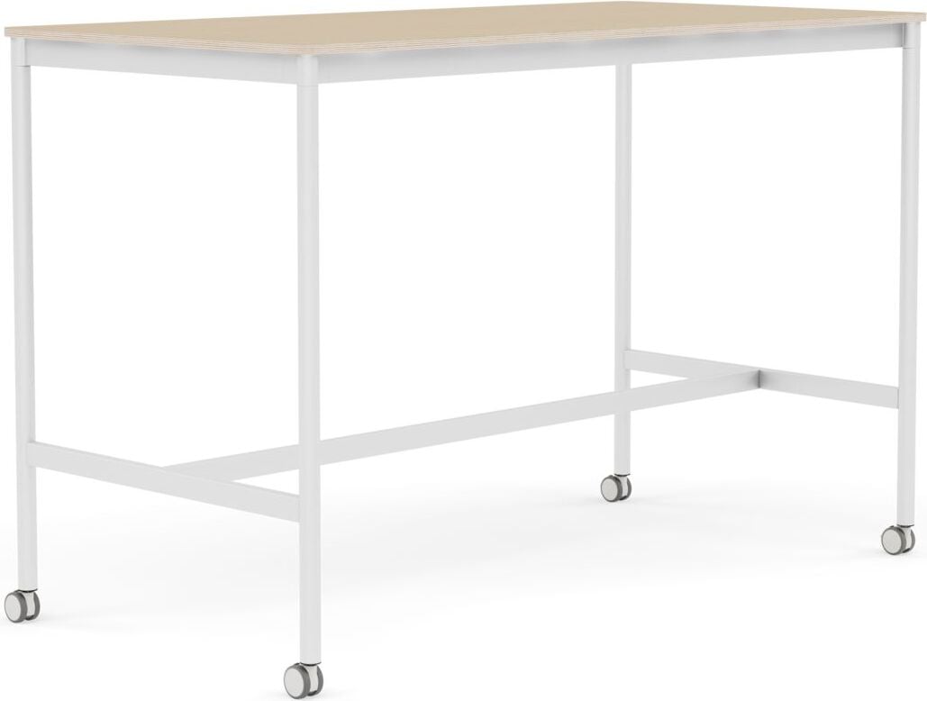 Base Tisch mit Rollen 80 x 160 x 105 cm lackiertes Eichenfurnier weiße Beine