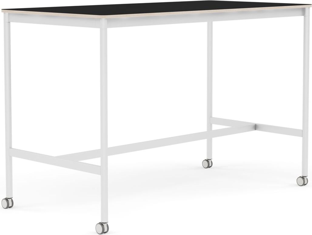 Base Tisch mit Rollen 80 x 160 x 105 cm schwarz laminiert weiße Beine
