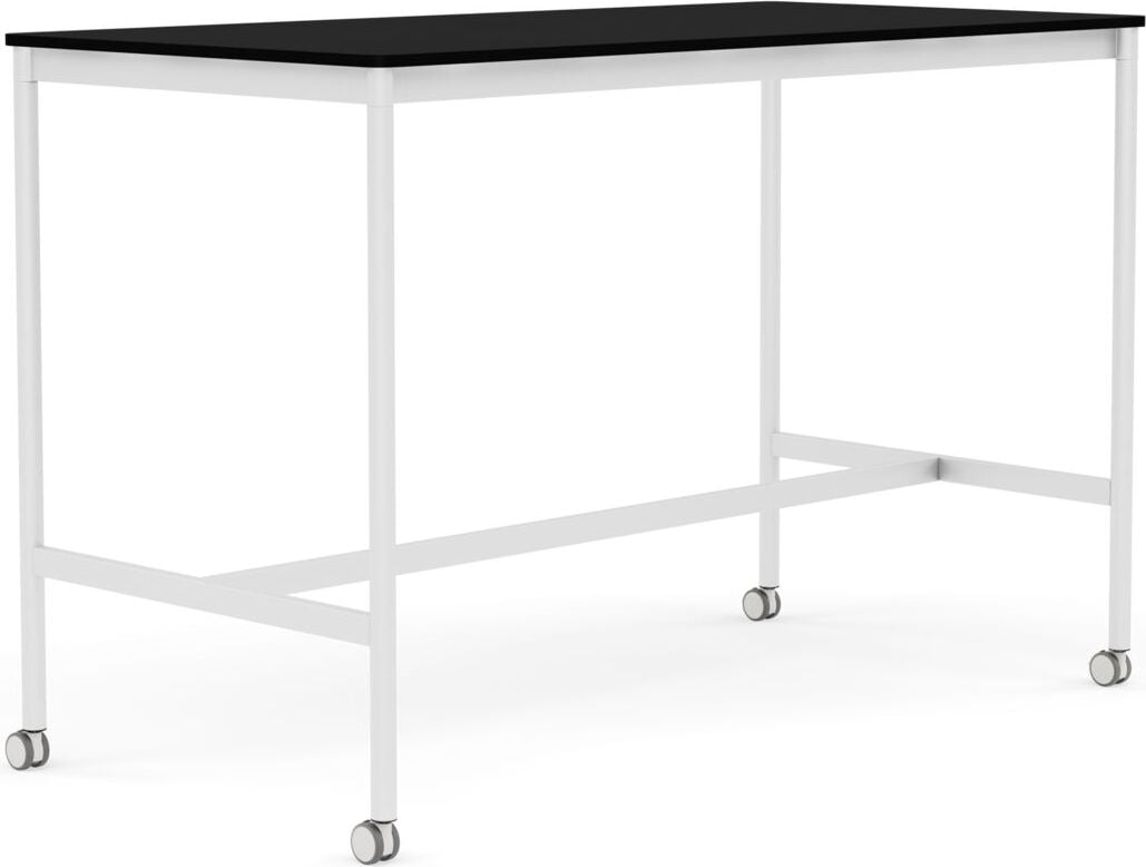Base Tisch mit Rollen 80 x 160 x 105 cm schwarz laminiertes ABS weiße Beine