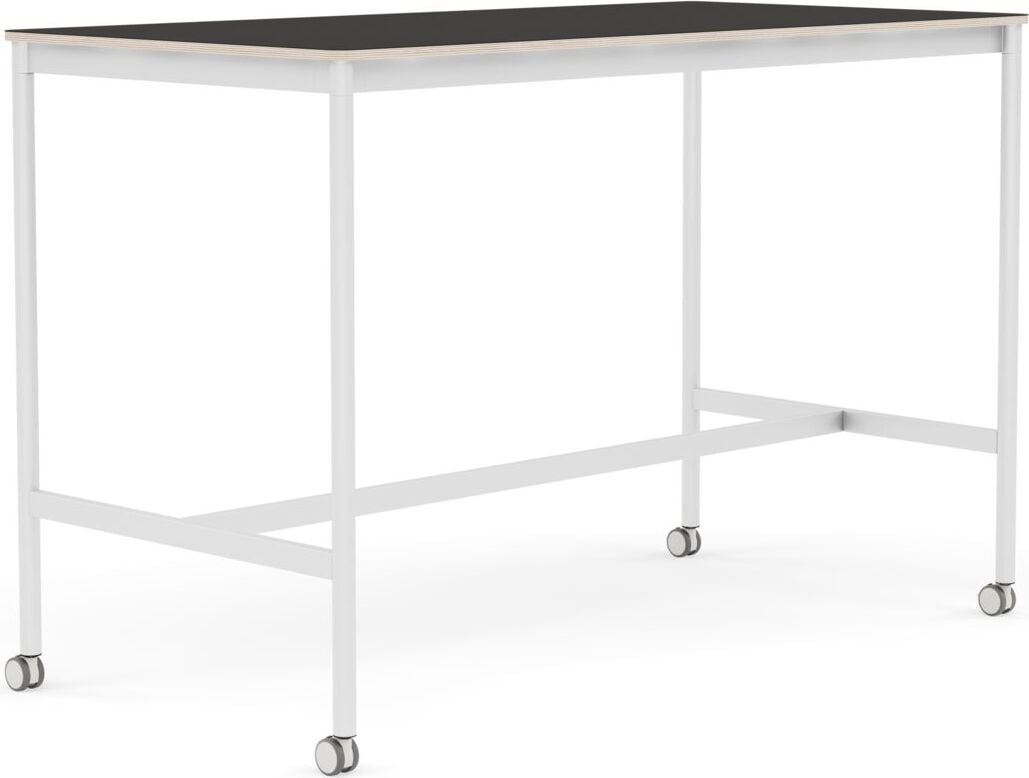 Base Tisch mit Rollen 80 x 160 x 105 cm schwarz Linoleum weiße Beine