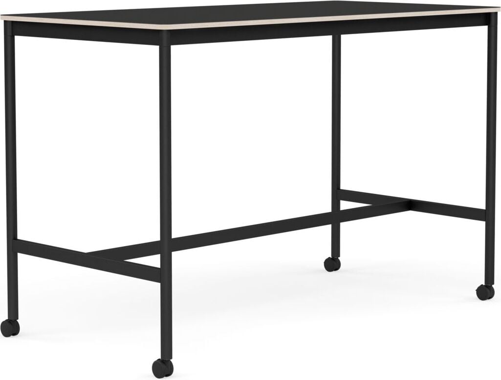 Base Tisch mit Rollen 80 x 160 x 105 cm schwarz Nanolaminat schwarze Beine