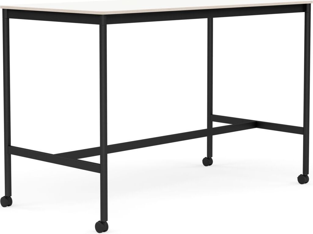 Base Tisch mit Rollen 80 x 160 x 105 cm weiß laminiert schwarze Beine