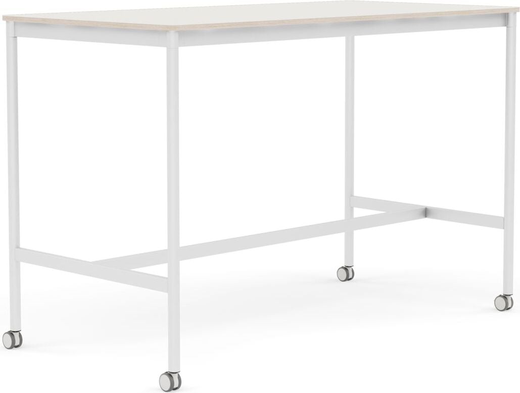 Base Tisch mit Rollen 80 x 160 x 105 cm weiß Nanolaminat weiße Beine