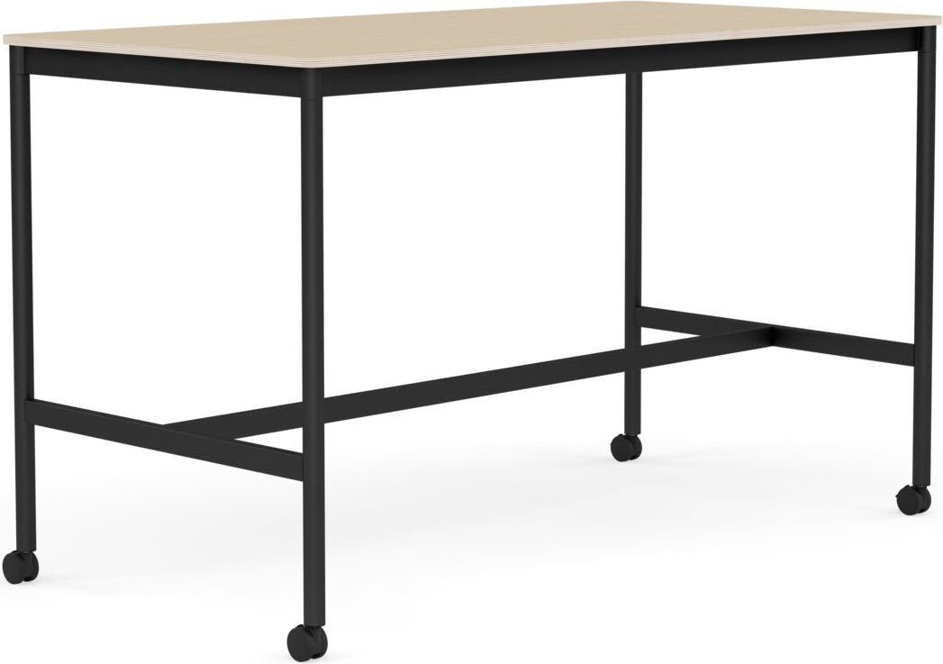 Base Tisch mit Rollen 80 x 160 x 95 cm lackiertes Eichenfurnier schwarze Beine