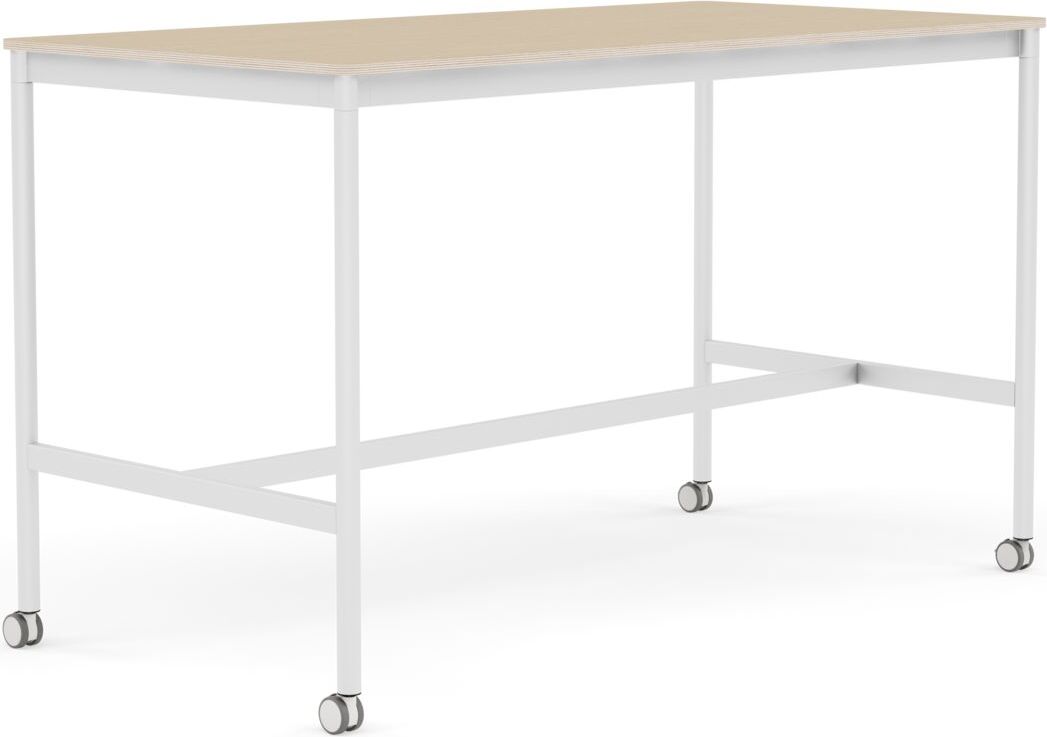 Base Tisch mit Rollen 80 x 160 x 95 cm lackiertes Eichenfurnier weiße Beine