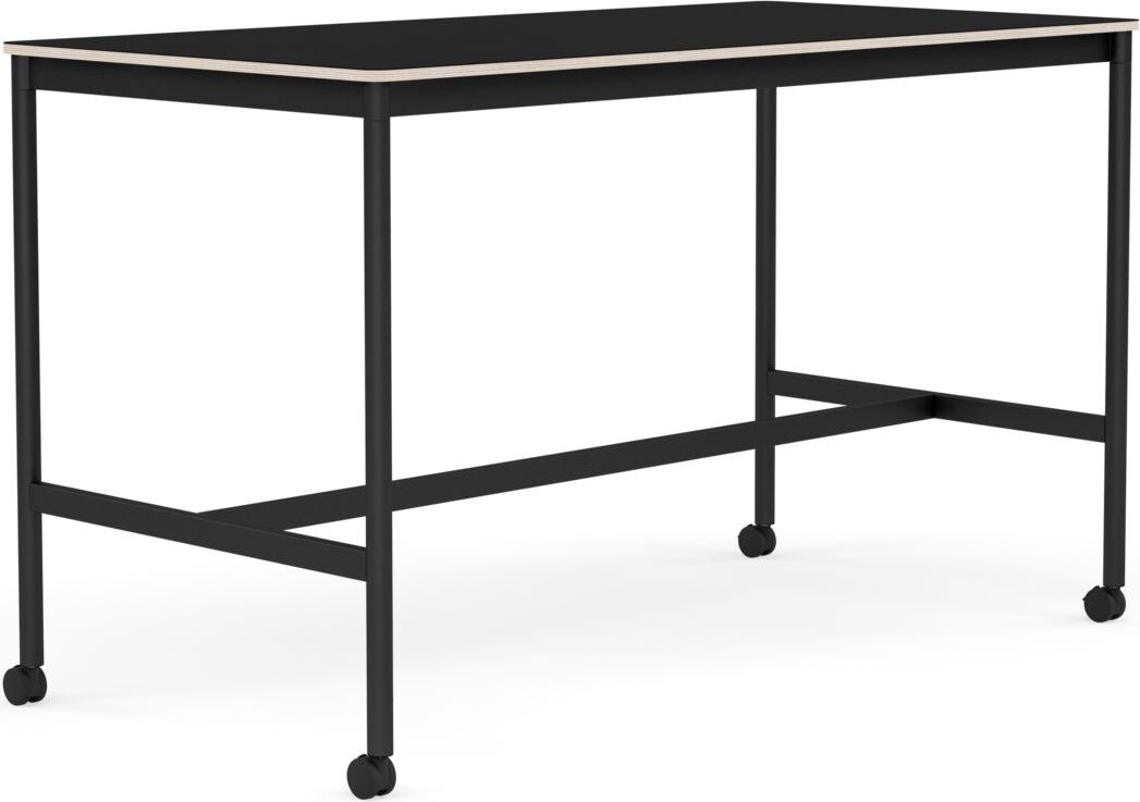 Base Tisch mit Rollen 80 x 160 x 95 cm schwarz laminiert schwarze Beine