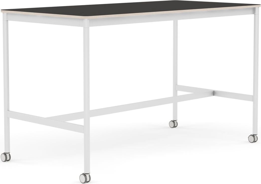 Base Tisch mit Rollen 80 x 160 x 95 cm schwarz Linoleum weiße Beine
