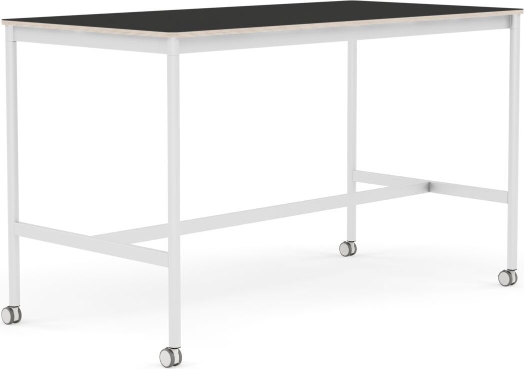 Base Tisch mit Rollen 80 x 160 x 95 cm schwarz Nanolaminat weiße Beine