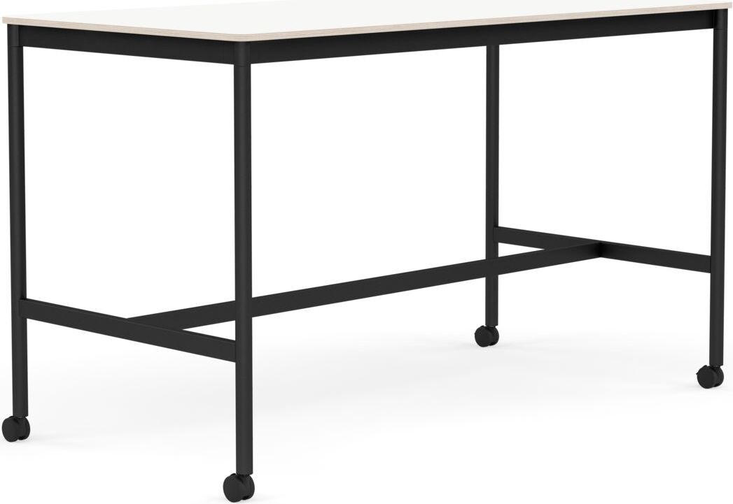 Base Tisch mit Rollen 80 x 160 x 95 cm weiß laminiert schwarze Beine