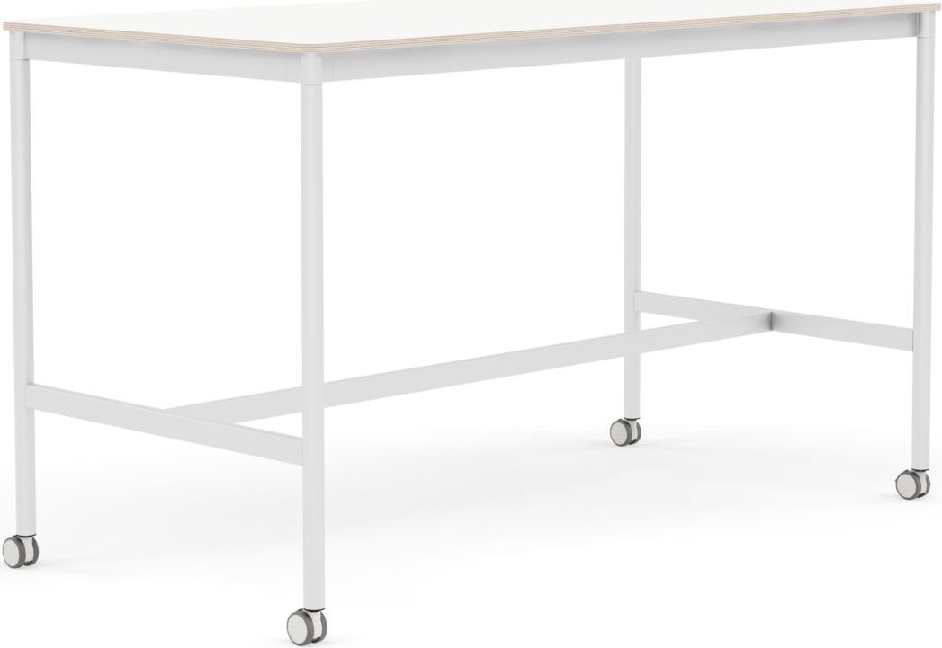 Base Tisch mit Rollen 80 x 160 x 95 cm weiß laminiert weiße Beine