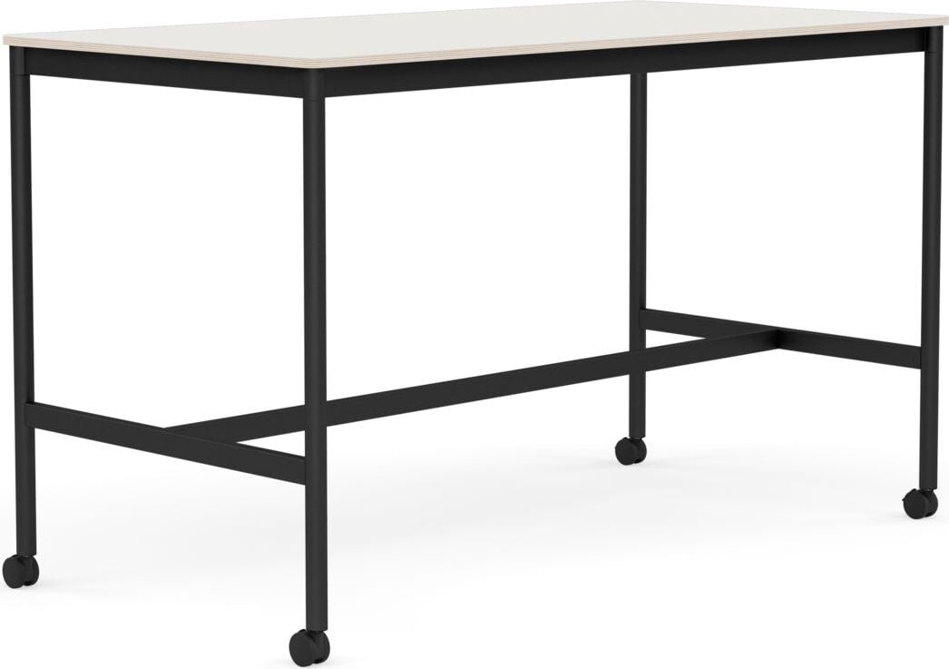 Base Tisch mit Rollen 80 x 160 x 95 cm weiß Nanolaminat schwarze Beine