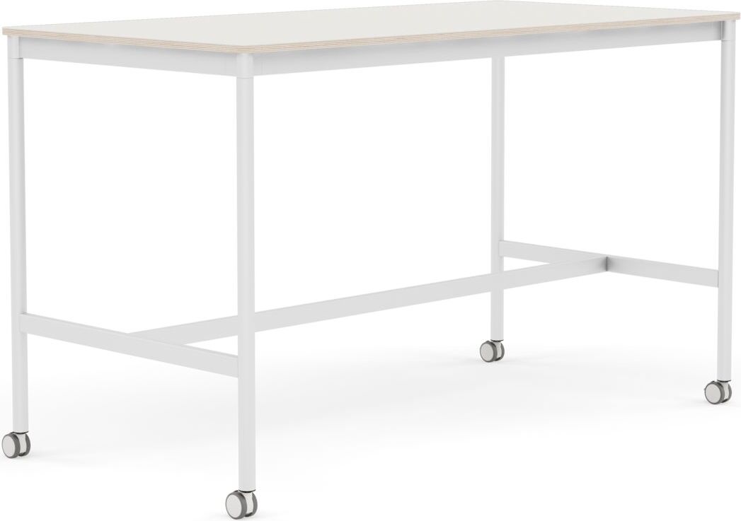 Base Tisch mit Rollen 80 x 160 x 95 cm weiß Nanolaminat weiße Beine