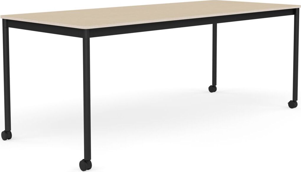 Base Tisch mit Rollen 80 x 190 cm lackiertes Eichenfurnier schwarze Beine