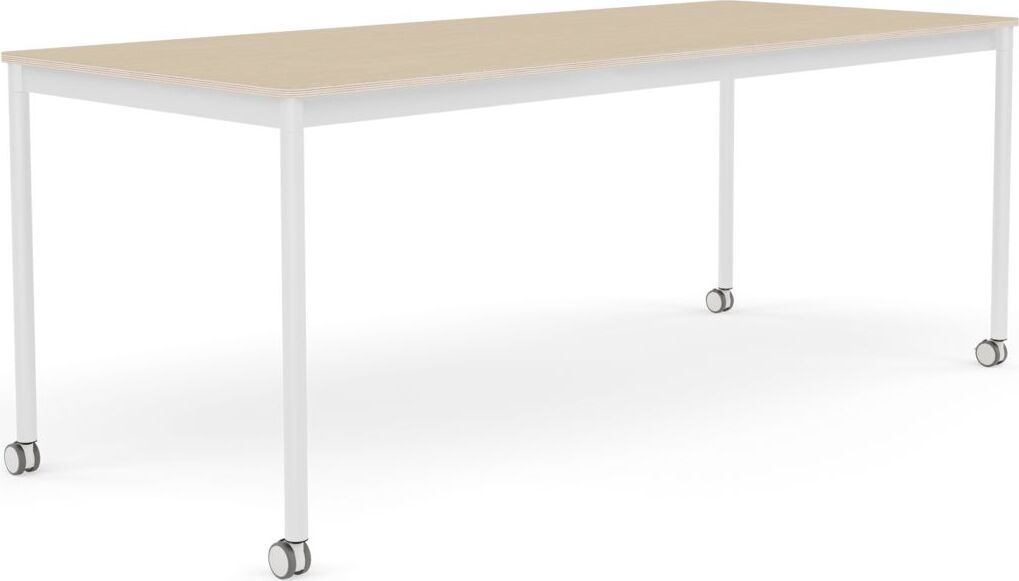 Base Tisch mit Rollen 80 x 190 cm lackiertes Eichenfurnier weiße Beine
