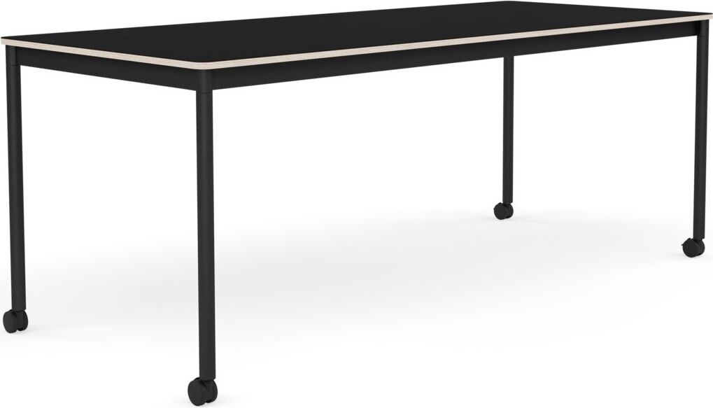 Base Tisch mit Rollen 80 x 190 cm schwarz laminiert schwarze Beine