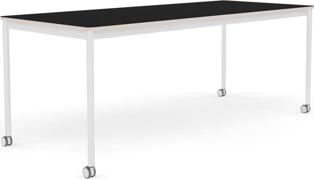 Base Tisch mit Rollen 80 x 190 cm schwarz laminiert weiße Beine