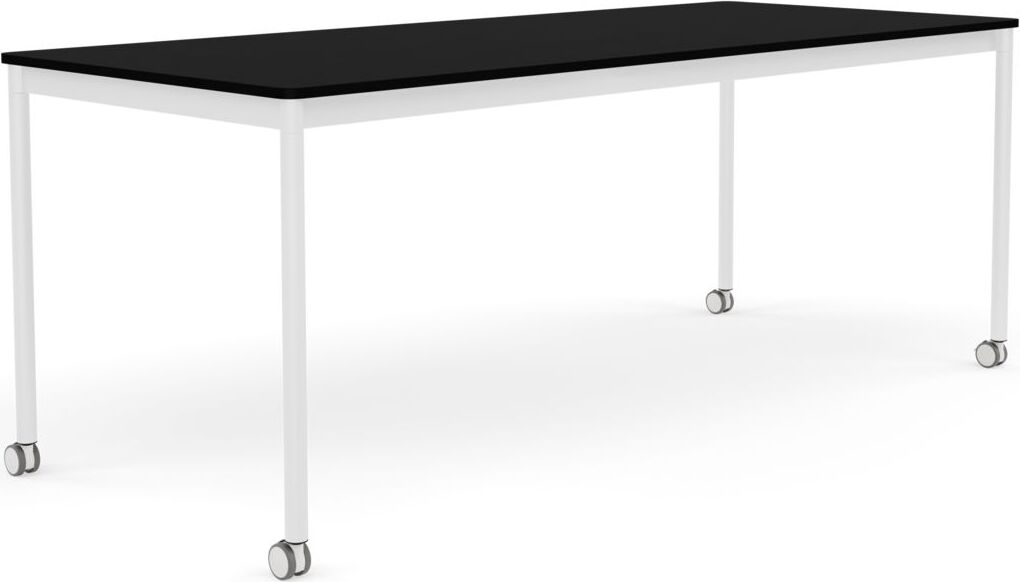 Base Tisch mit Rollen 80 x 190 cm schwarz laminiertes ABS weiße Beine