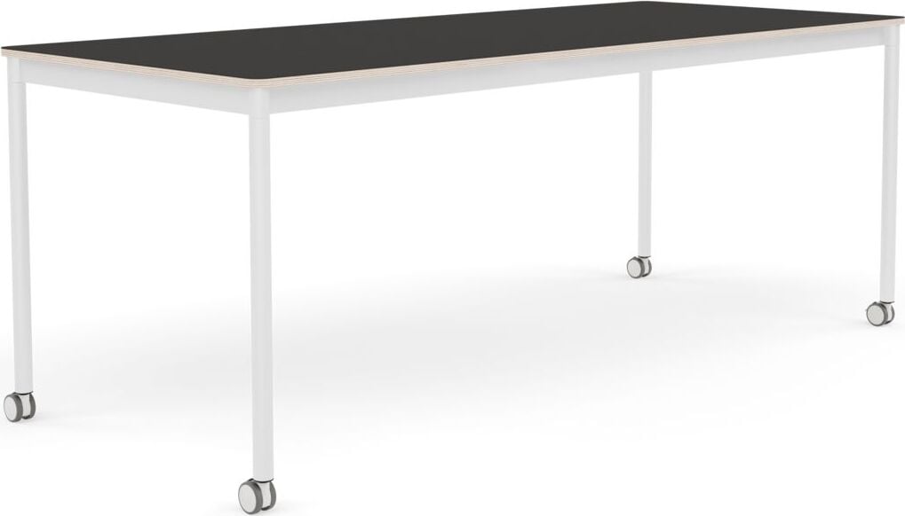 Base Tisch mit Rollen 80 x 190 cm schwarz Linoleum weiße Beine