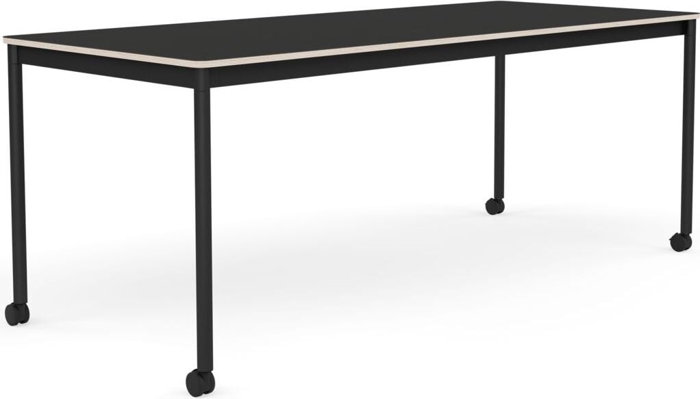 Base Tisch mit Rollen 80 x 190 cm schwarz Nanolaminat schwarze Beine