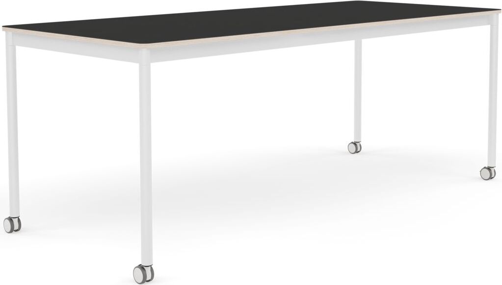 Base Tisch mit Rollen 80 x 190 cm schwarz Nanolaminat weiße Beine