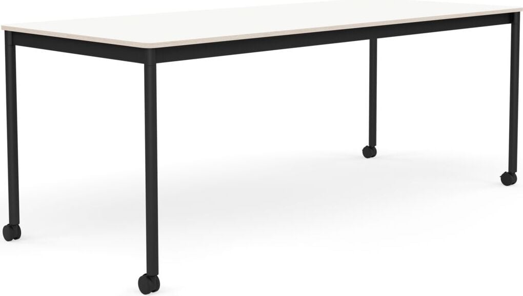 Base Tisch mit Rollen 80 x 190 cm weiß laminiert schwarze Beine