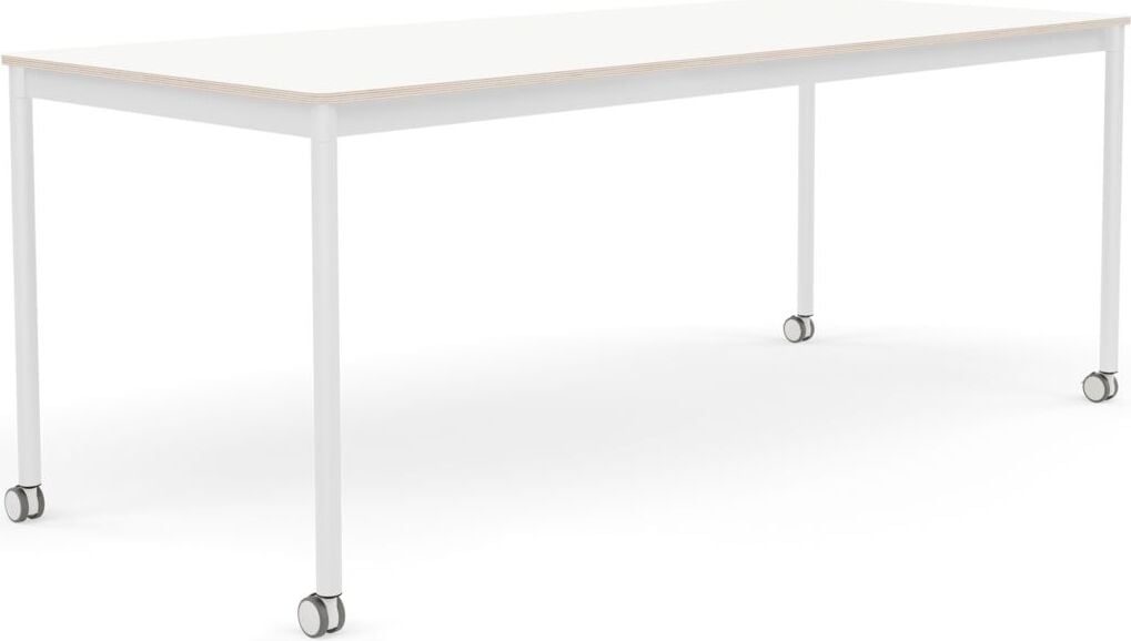 Base Tisch mit Rollen 80 x 190 cm weiß laminiert weiße Beine