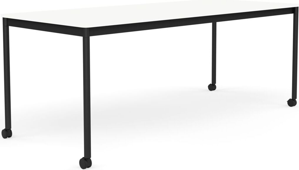 Base Tisch mit Rollen 80 x 190 cm weiß laminiertes ABS schwarze Beine
