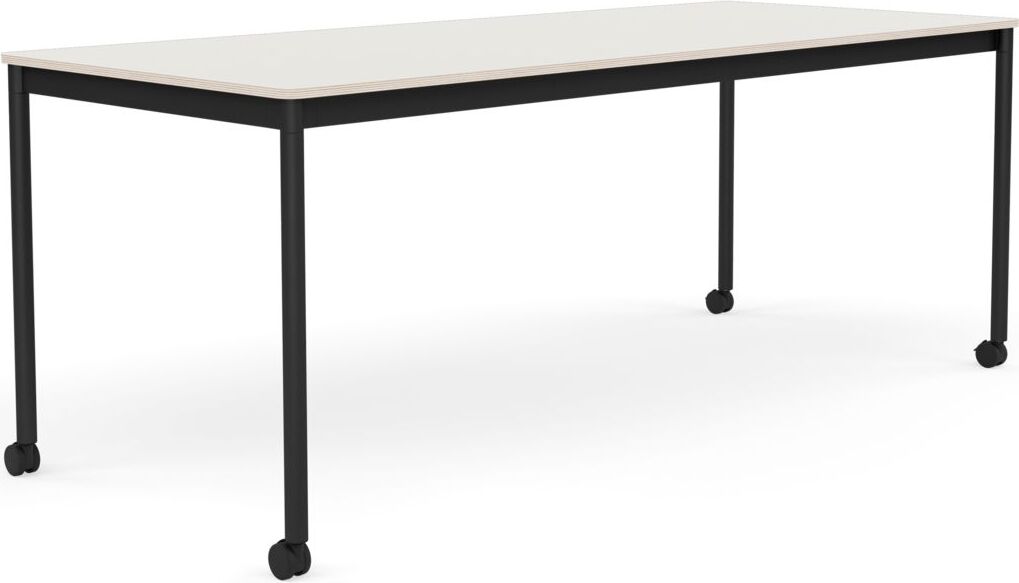 Base Tisch mit Rollen 80 x 190 cm weiß Nanolaminat schwarze Beine