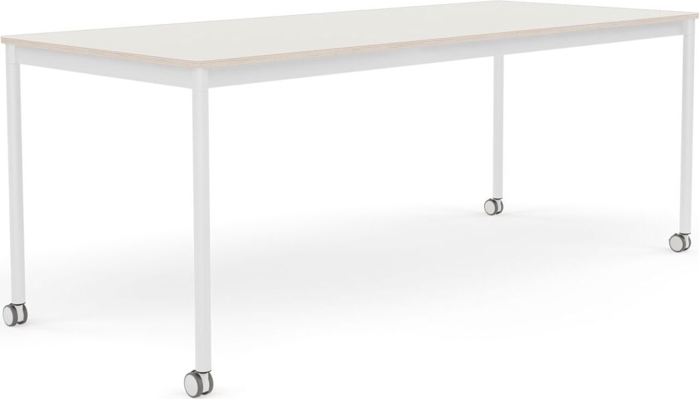 Base Tisch mit Rollen 80 x 190 cm weiß Nanolaminat weiße Beine
