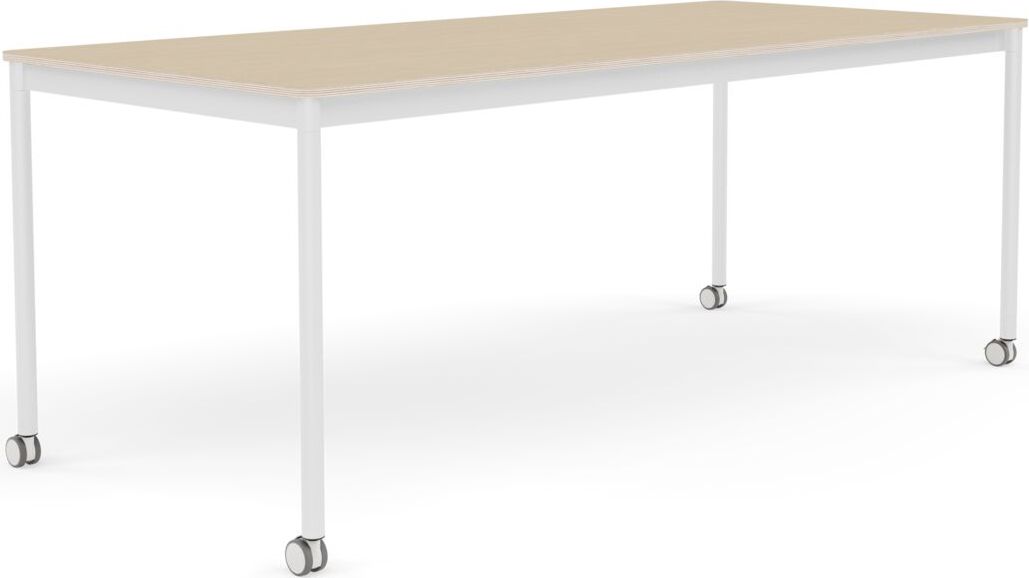 Base Tisch mit Rollen 85 x 190 cm lackiertes Eichenfurnier weiße Beine