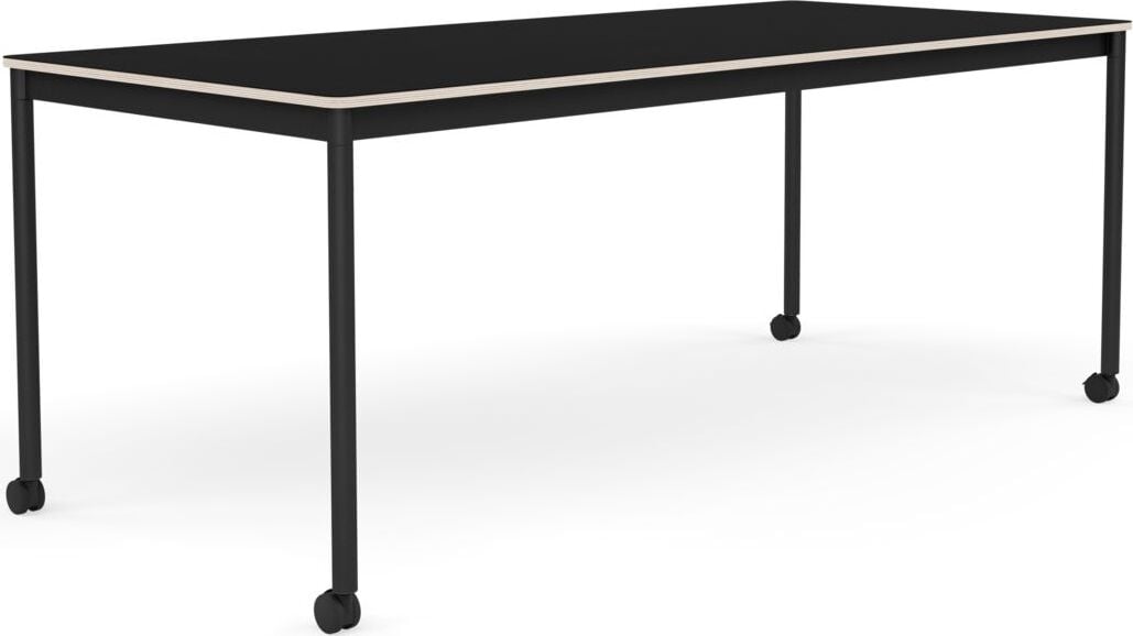 Base Tisch mit Rollen 85 x 190 cm schwarz laminiert schwarze Beine