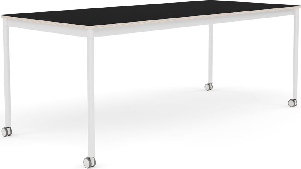 Base Tisch mit Rollen 85 x 190 cm schwarz laminiert weiße Beine