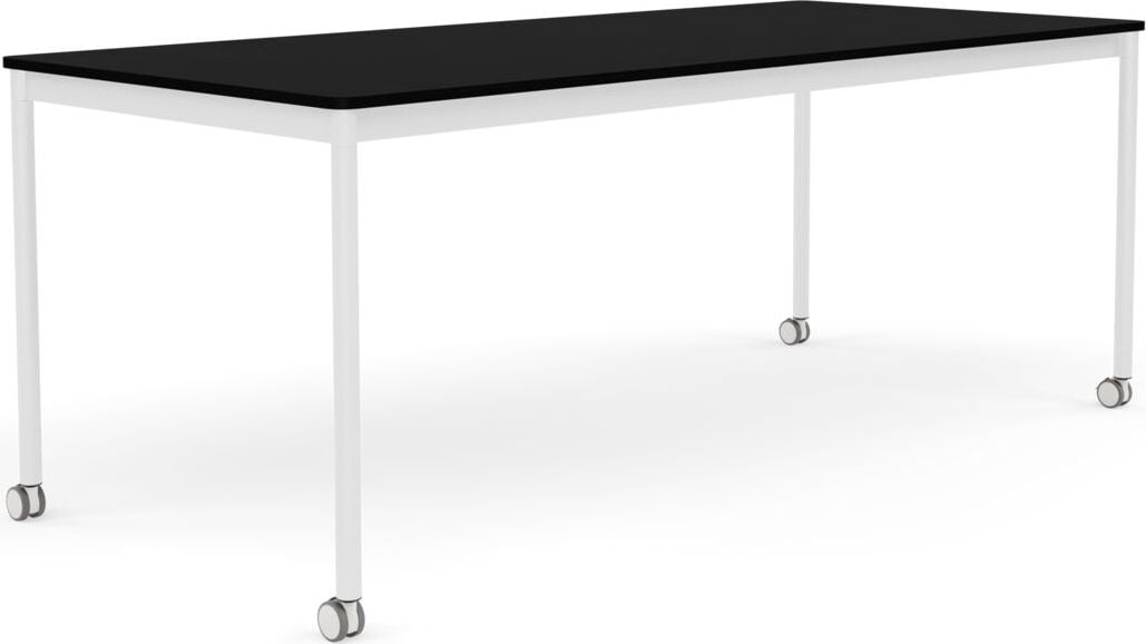 Base Tisch mit Rollen 85 x 190 cm schwarz laminiertes ABS weiße Beine