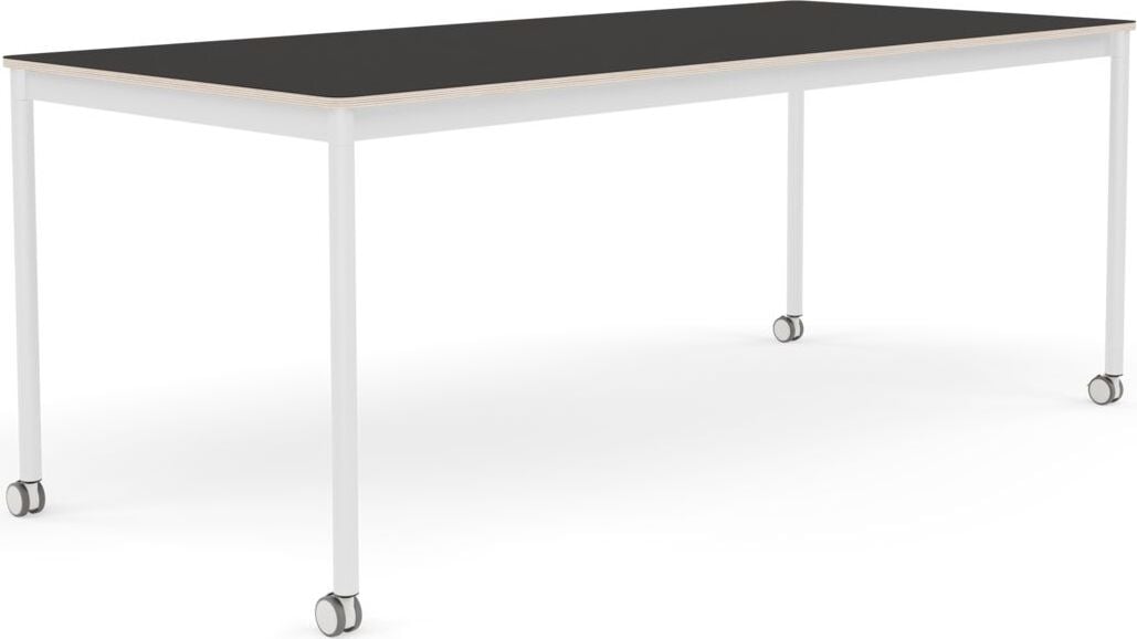 Base Tisch mit Rollen 85 x 190 cm schwarz Linoleum weiße Beine