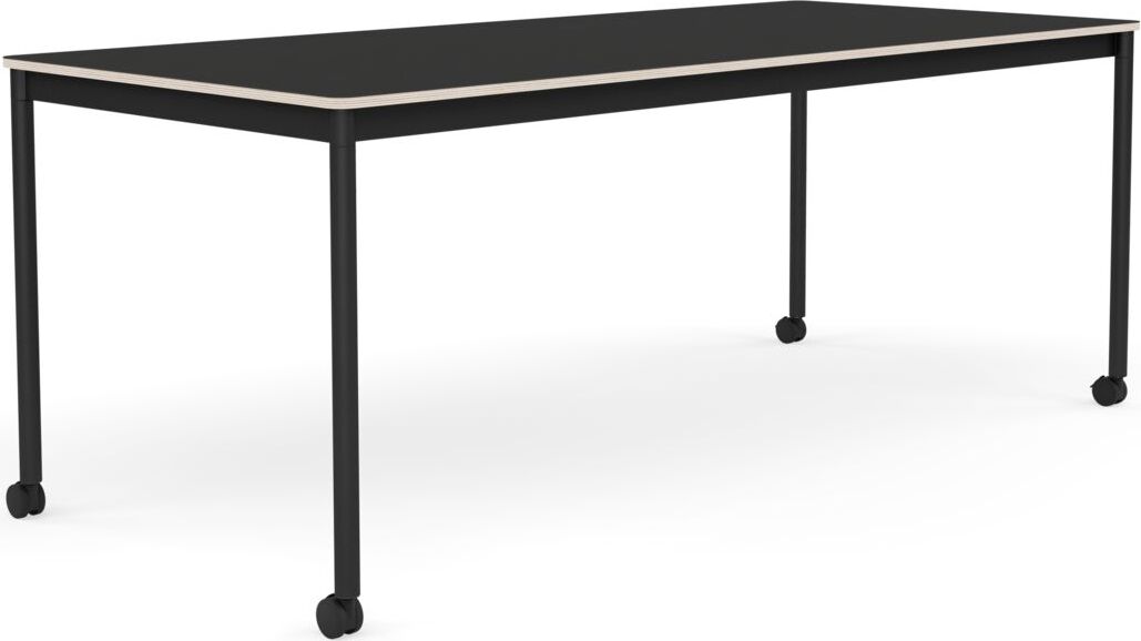 Base Tisch mit Rollen 85 x 190 cm schwarz Nanolaminat schwarze Beine