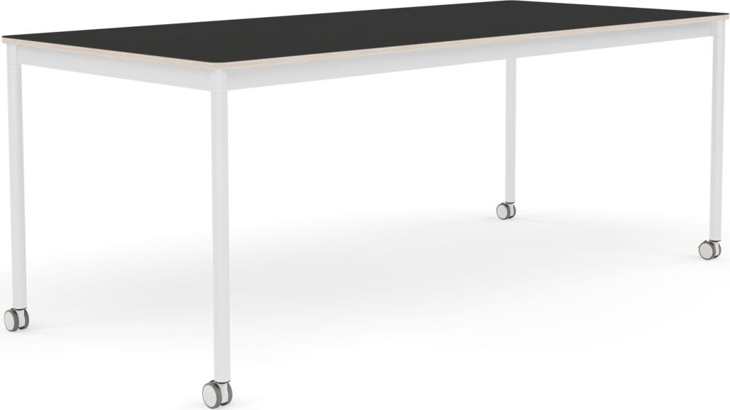 Base Tisch mit Rollen 85 x 190 cm schwarz Nanolaminat weiße Beine