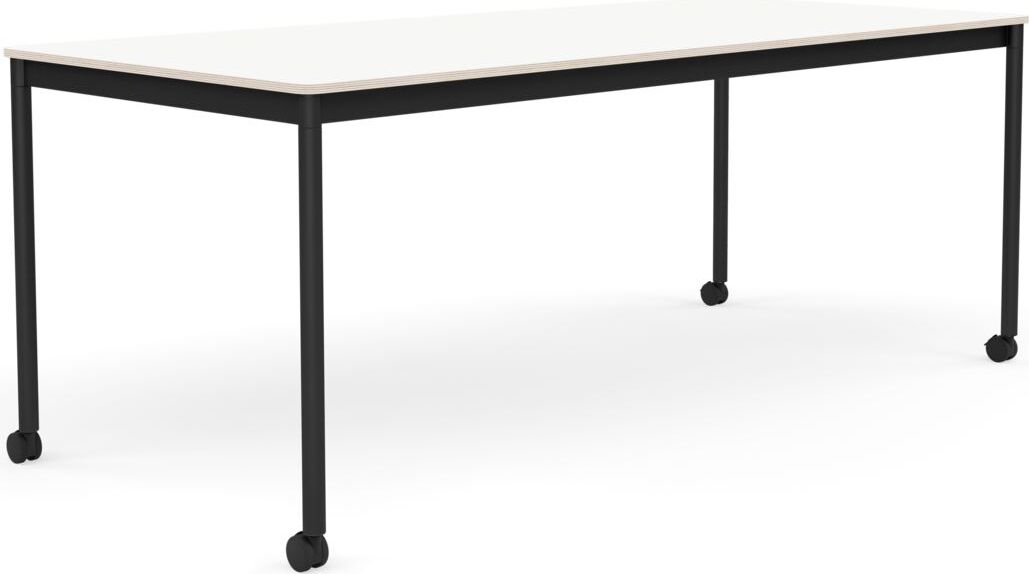 Base Tisch mit Rollen 85 x 190 cm weiß laminiert schwarze Beine