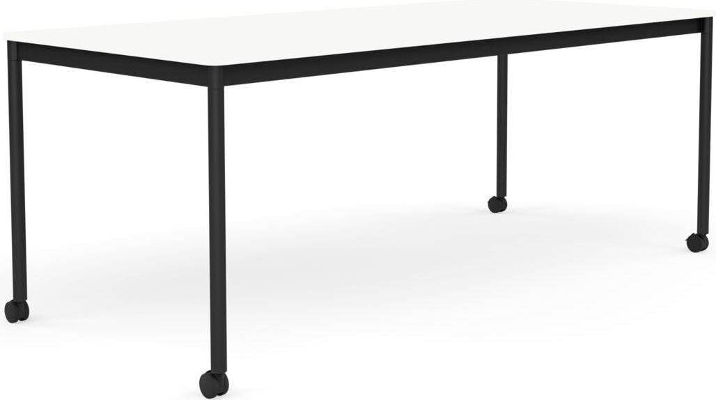 Base Tisch mit Rollen 85 x 190 cm weiß laminiertes ABS schwarze Beine