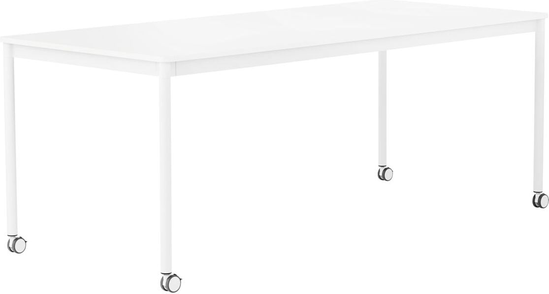 Base Tisch mit Rollen 85 x 190 cm weiß laminiertes ABS weiße Beine