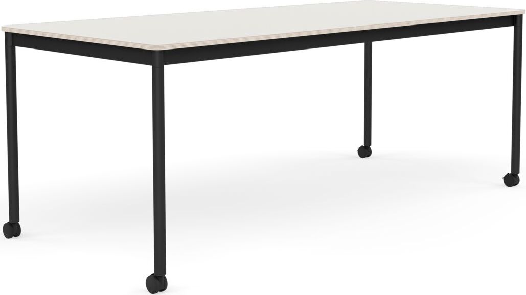 Base Tisch mit Rollen 85 x 190 cm weiß Nanolaminat schwarze Beine