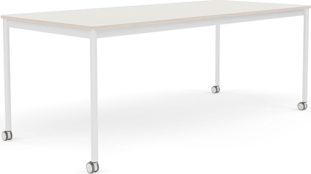 Base Tisch mit Rollen 85 x 190 cm weiß Nanolaminat weiße Beine