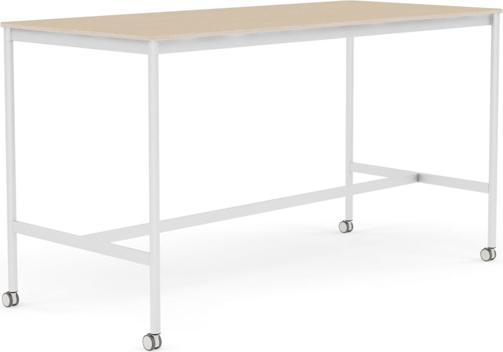 Base Tisch mit Rollen 85 x 190 x 105 cm lackiertes Eichenfurnier weiße Beine