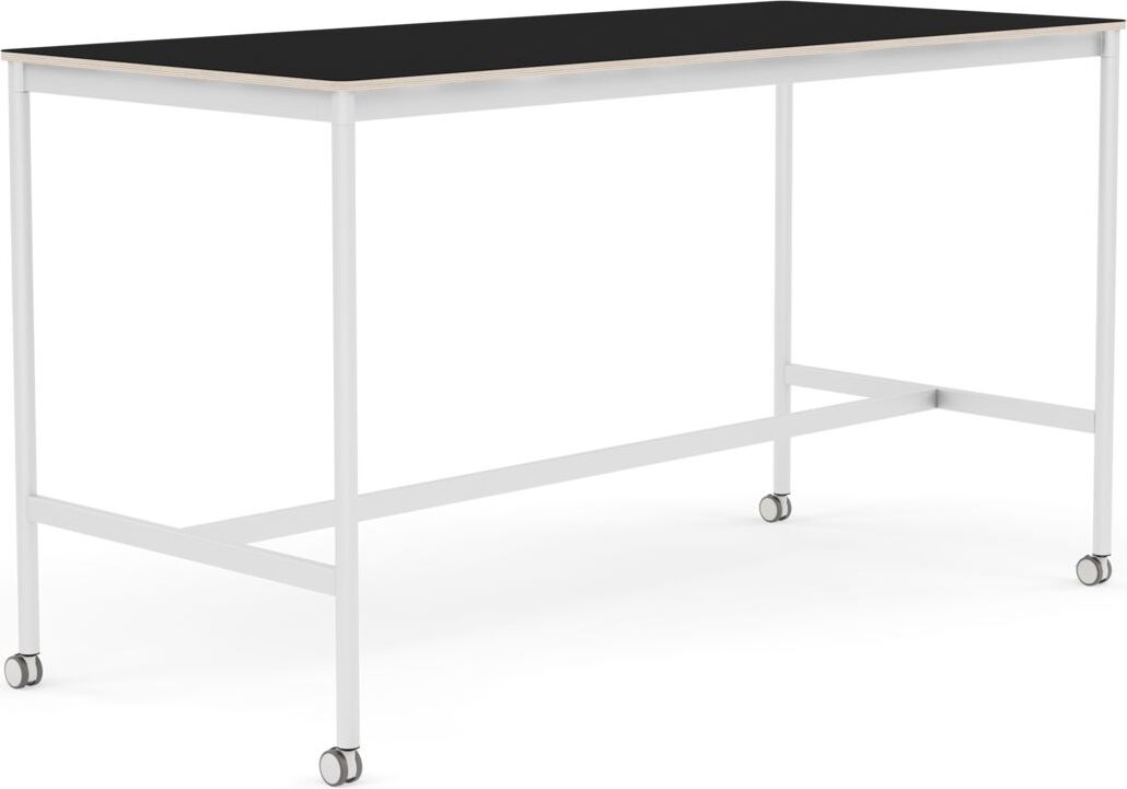 Base Tisch mit Rollen 85 x 190 x 105 cm schwarz laminiert weiße Beine