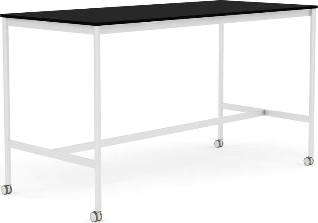 Base Tisch mit Rollen 85 x 190 x 105 cm schwarz laminiertes ABS weiße Beine