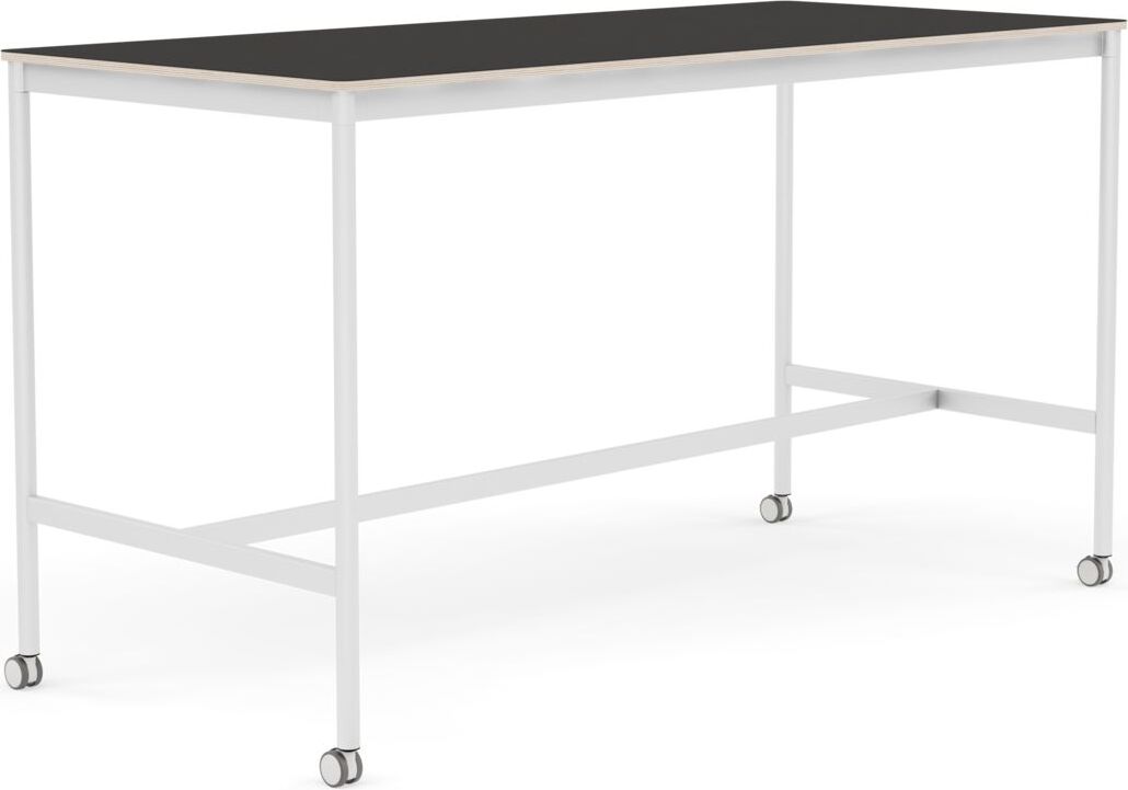 Base Tisch mit Rollen 85 x 190 x 105 cm schwarz Linoleum weiße Beine