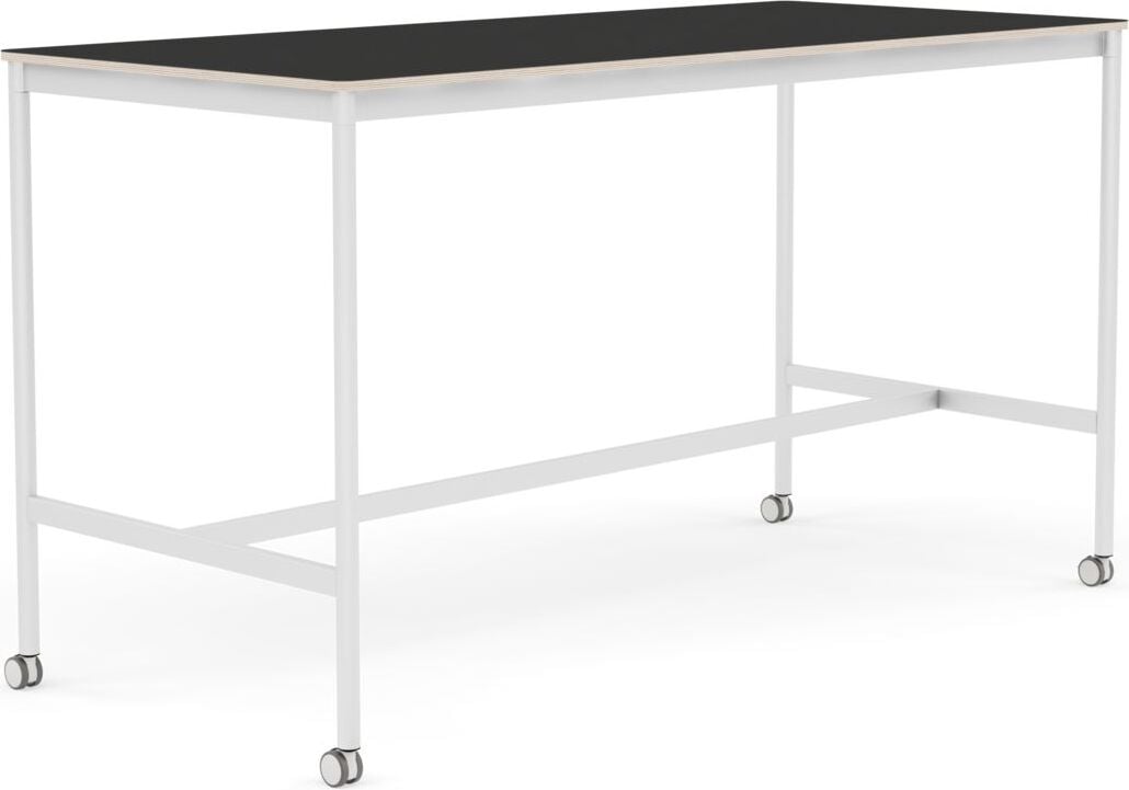 Base Tisch mit Rollen 85 x 190 x 105 cm schwarz Nanolaminat weiße Beine