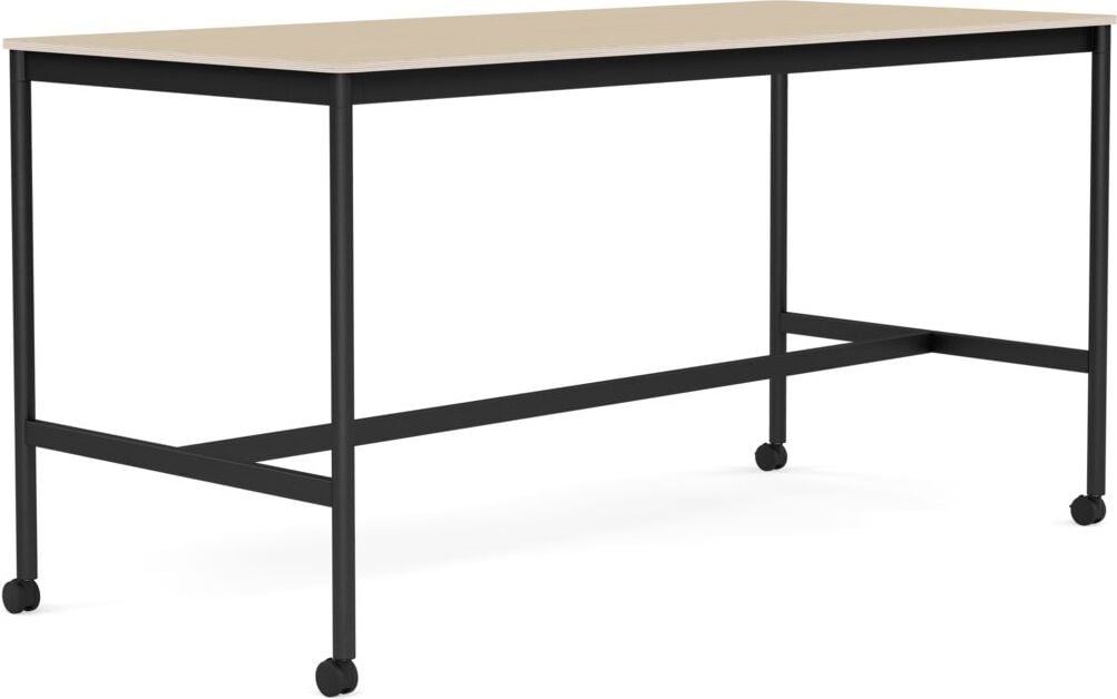 Base Tisch mit Rollen 85 x 190 x 95 cm lackiertes Eichenfurnier schwarze Beine